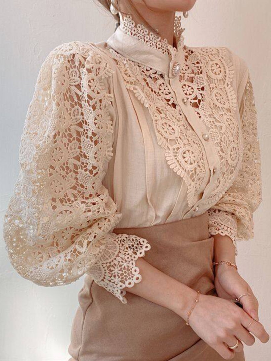 Vintage-Inspired Lace Blouse with Pearl Button Details Vintage-Inspired Lace Blouse with Pearl Button Details