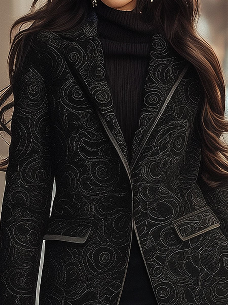 Chic Black Blazer with Intricate Patterns Chic Black Blazer with Intricate Patterns