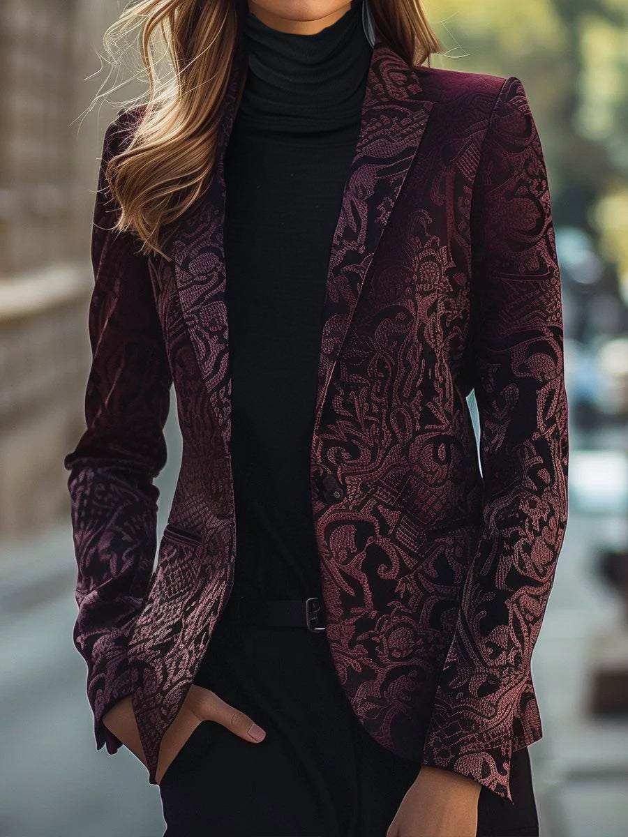Noble Burgundy Jacquard Satin Blazer Noble Burgundy Jacquard Satin Blazer