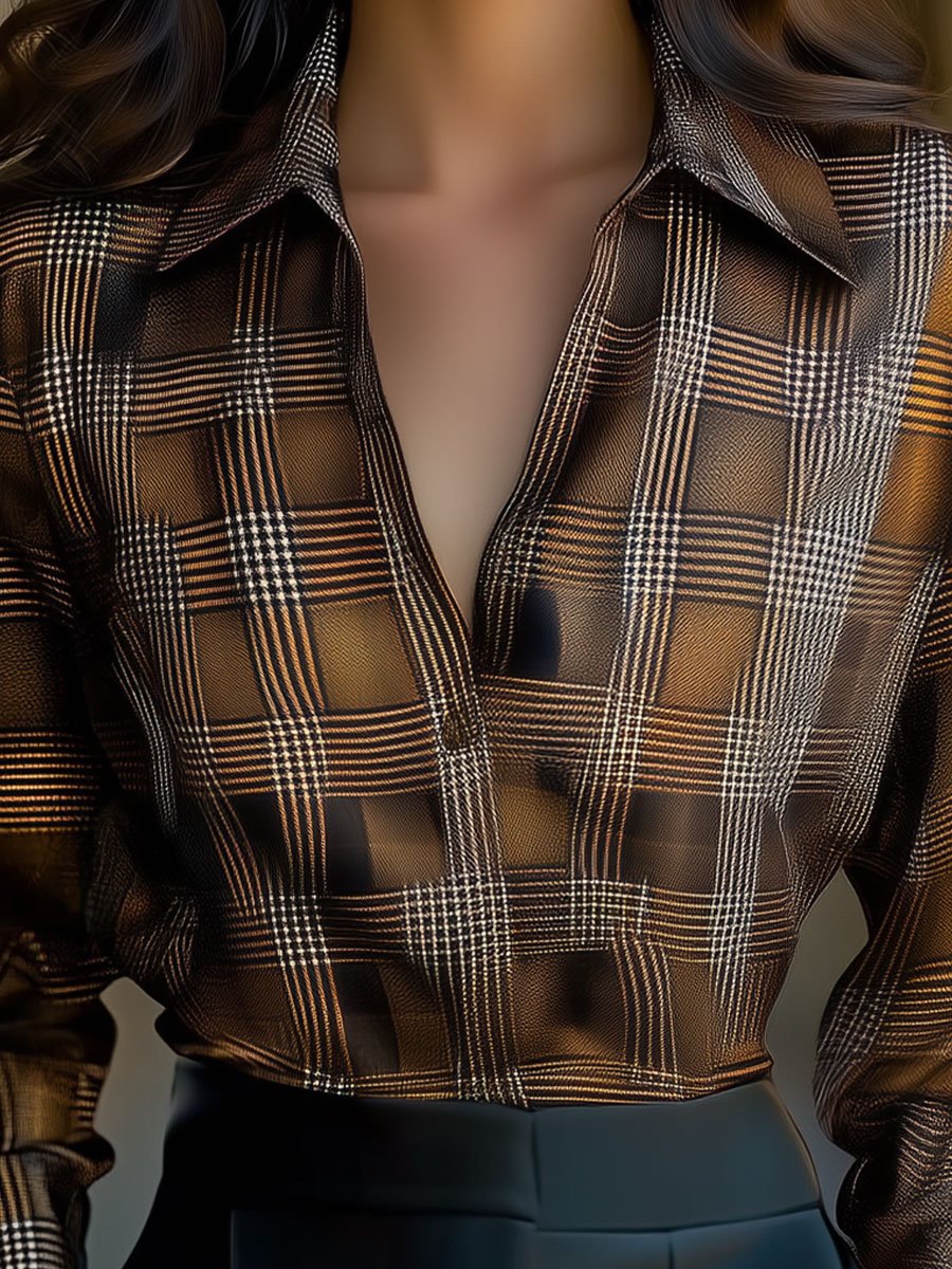 Sophisticated Plaid Satin Blouse Sophisticated Plaid Satin Blouse