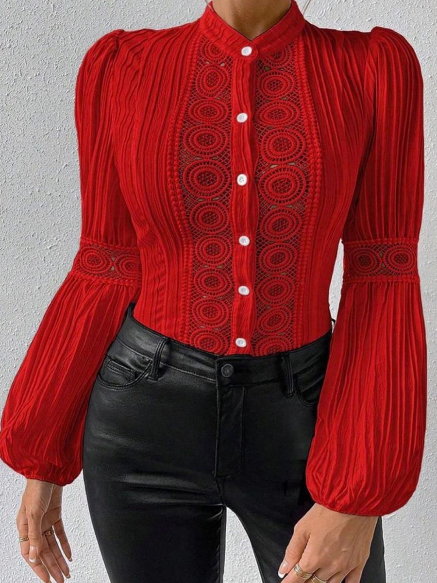 Sophisticated Long-Sleeve Lace Trim Blouse Sophisticated Long-Sleeve Lace Trim Blouse