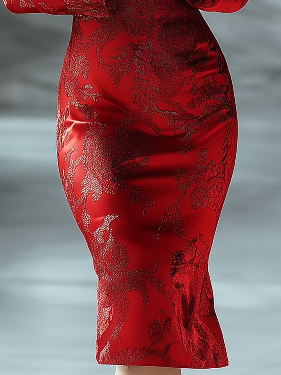 Red Timeless Grace Printed Satin Gown Red Timeless Grace Printed Satin Gown