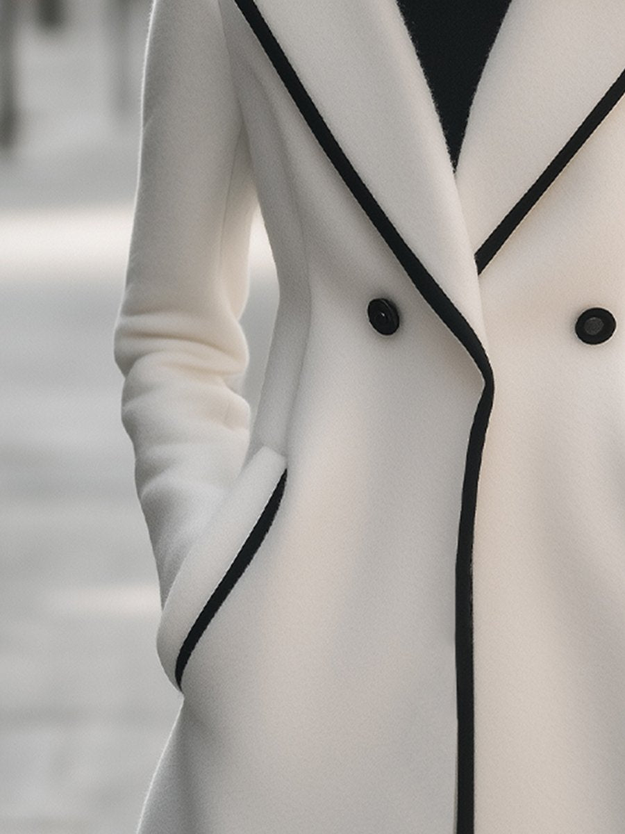 Chic Double-Breasted White Coat with Black Trim Chic Double-Breasted White Coat with Black Trim