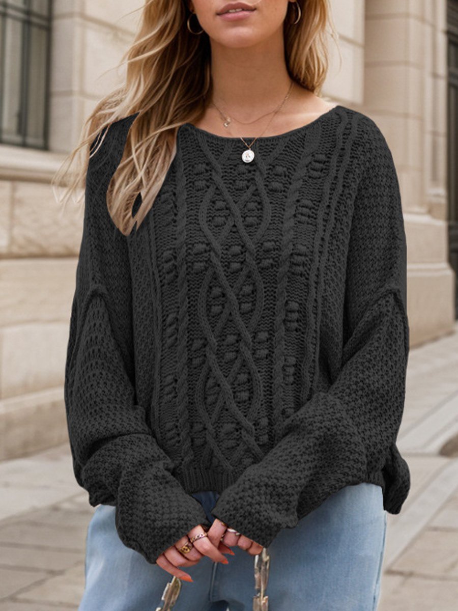 Round Neck Twisted Loose Pullover Sweater Round Neck Twisted Loose Pullover Sweater