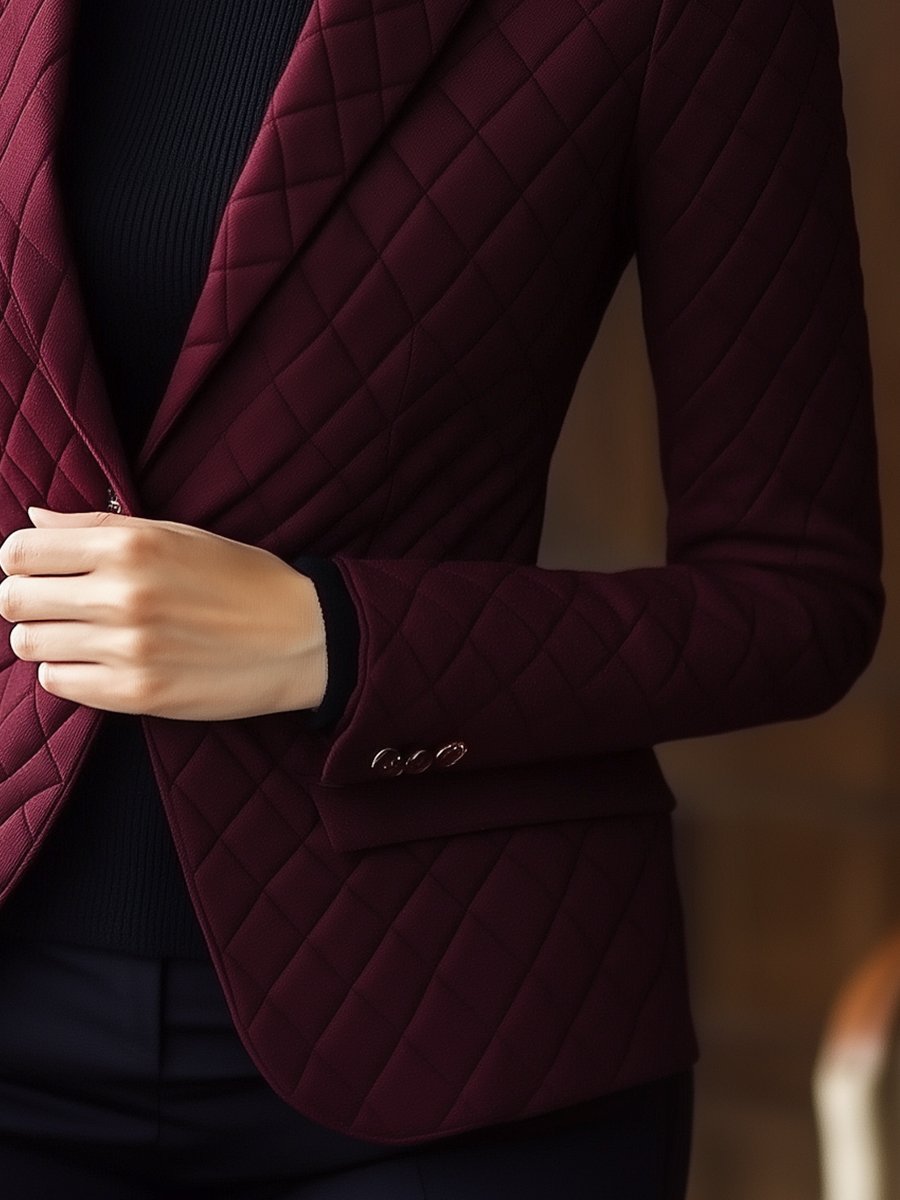 Elegant Burgundy Quilted Blazer for Winter Elegant Burgundy Quilted Blazer for Winter