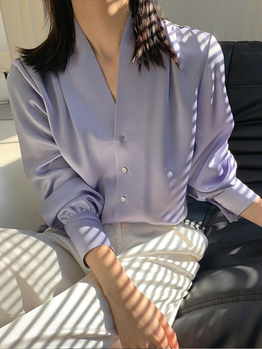 Royal Blue Satin Blouse with Deep V-neck Royal Blue Satin Blouse with Deep V-neck