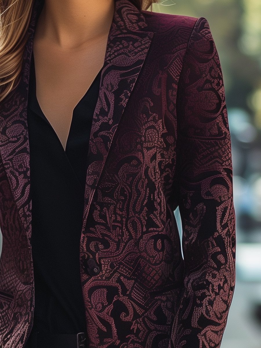 Noble Burgundy Jacquard Satin Blazer Noble Burgundy Jacquard Satin Blazer
