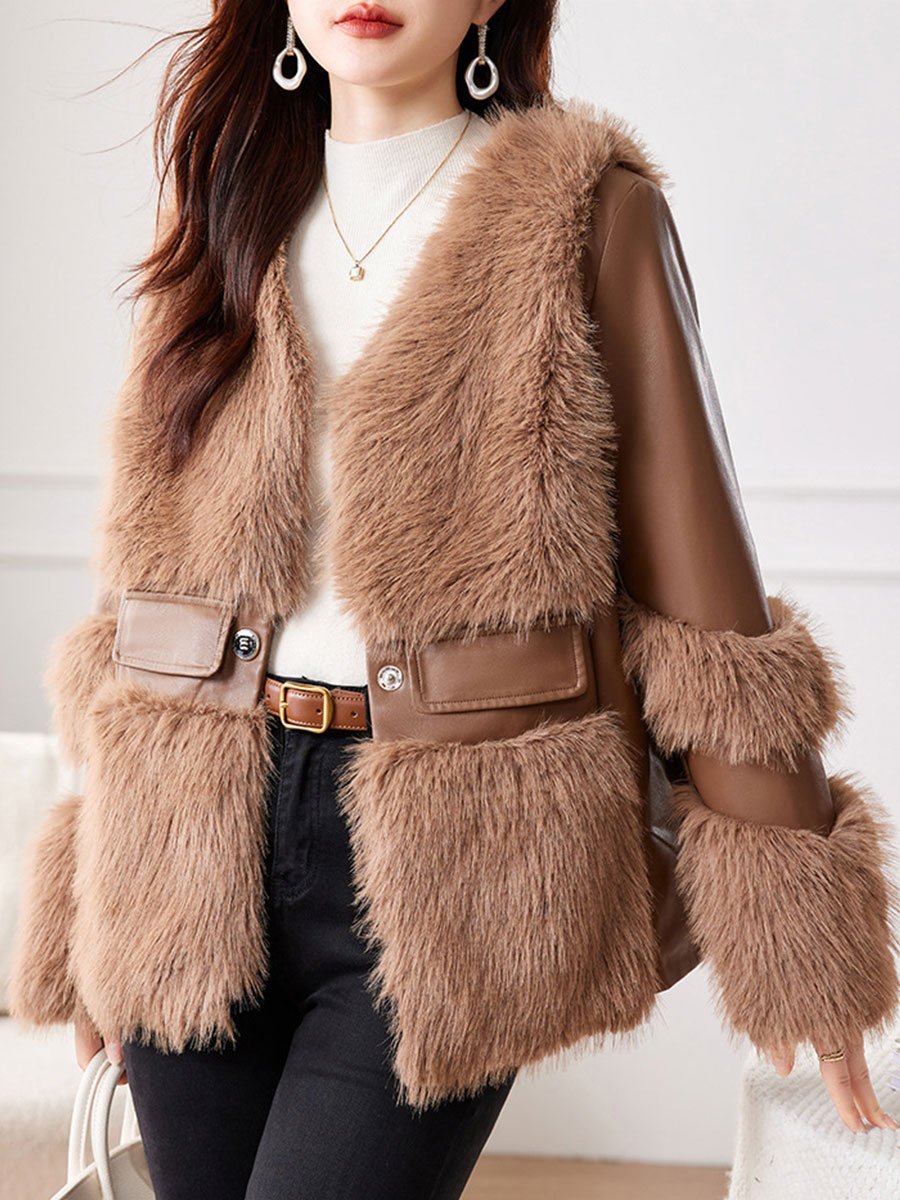 Plush Faux Fur Trimmed Leather Jacket Plush Faux Fur Trimmed Leather Jacket