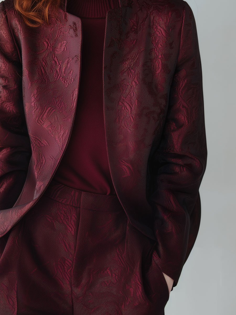 Elegant Burgundy Jacquard Jacket Elegant Burgundy Jacquard Jacket