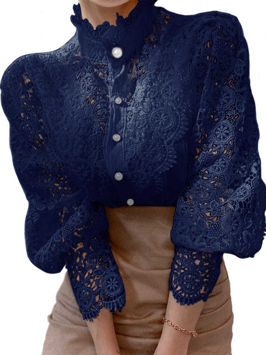 Vintage-Inspired Lace Blouse with Pearl Button Details Vintage-Inspired Lace Blouse with Pearl Button Details