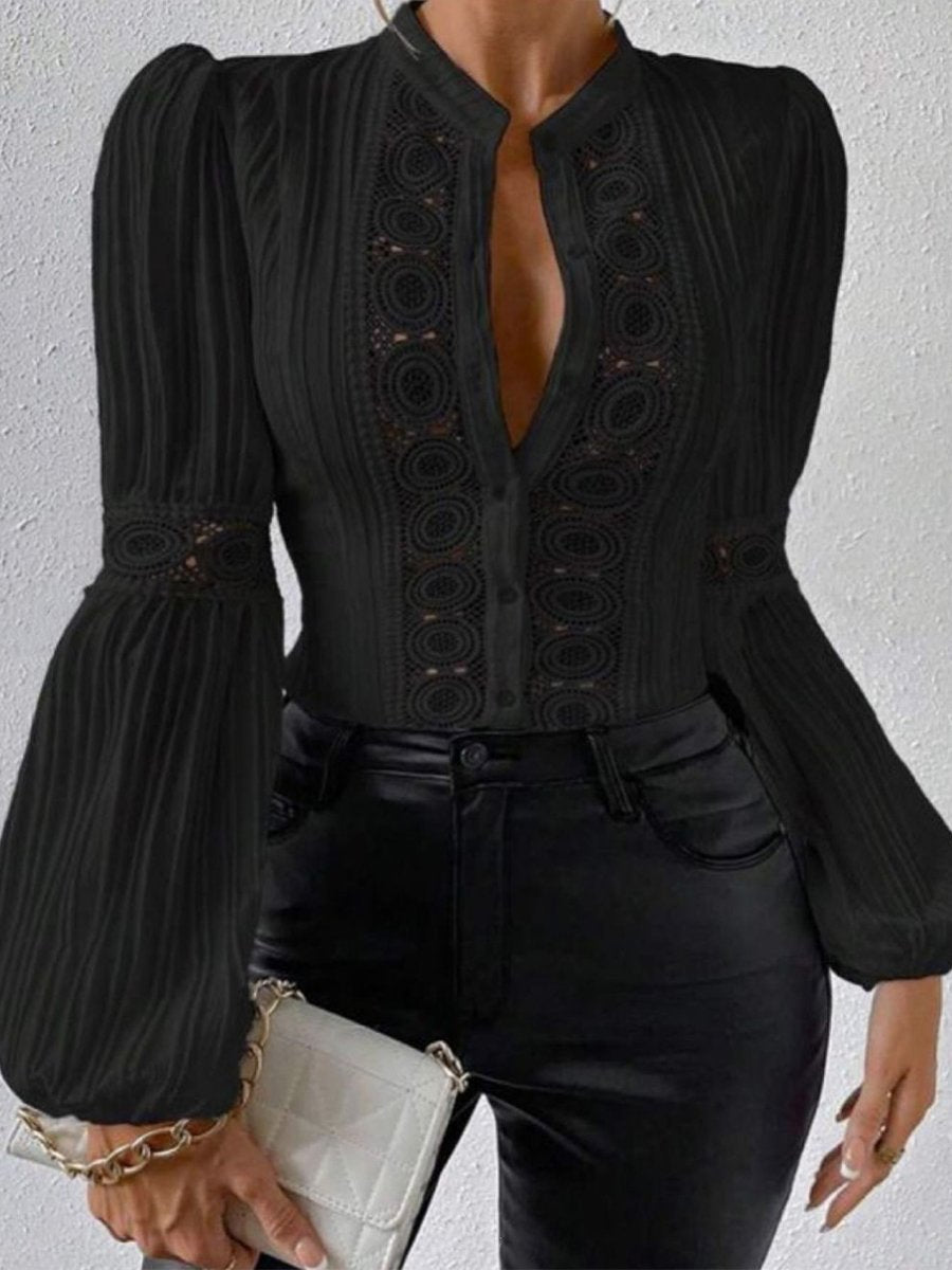 Sophisticated Long-Sleeve Lace Trim Blouse Sophisticated Long-Sleeve Lace Trim Blouse