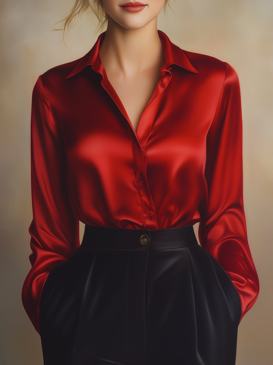 Elegant Black Satin Long Sleeves Blouse Elegant Black Satin Long Sleeves Blouse