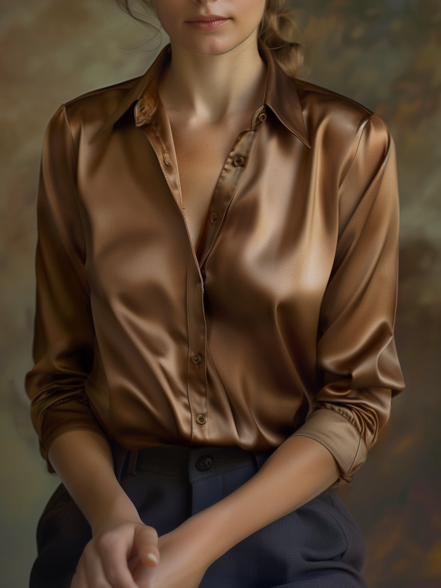 Elegant Black Satin Long Sleeves Blouse Elegant Black Satin Long Sleeves Blouse