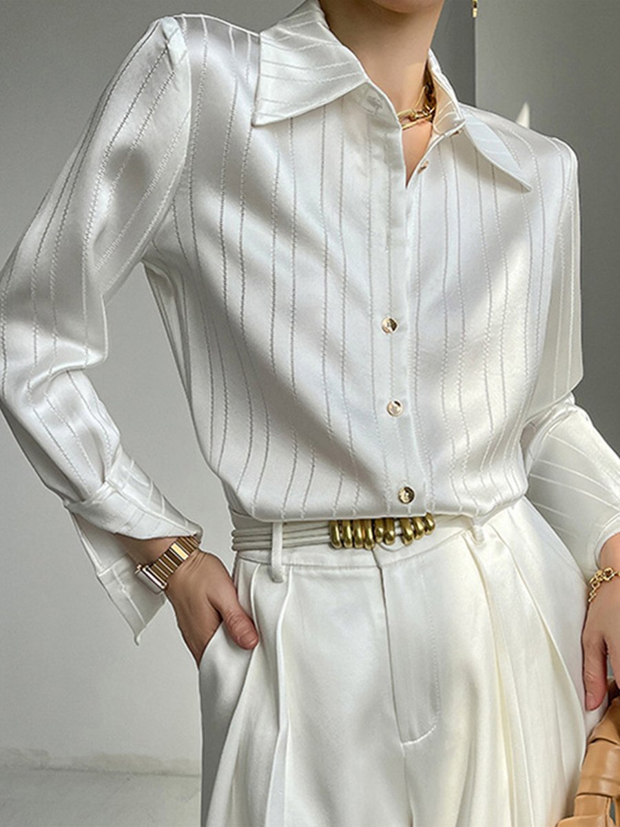 Elegant White Striped Satin Shirt Elegant White Striped Satin Shirt
