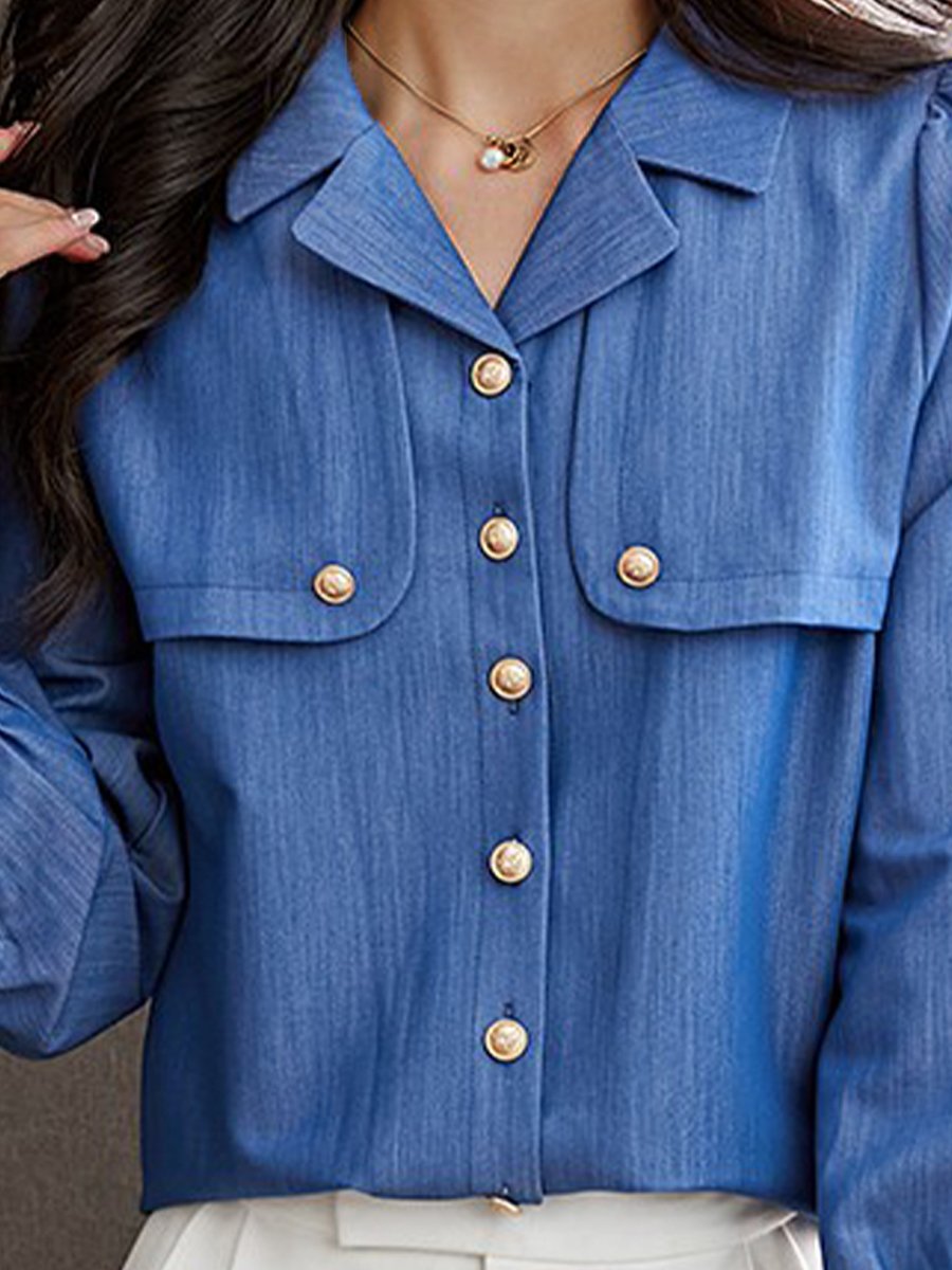 Chic Blue Button-Up Blouse with Gold Buttons Chic Blue Button-Up Blouse with Gold Buttons