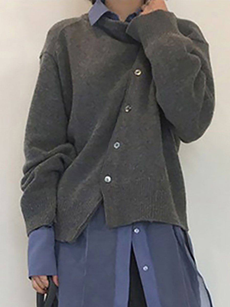 Asymmetric Buttoned Plain Cardigan Asymmetric Buttoned Plain Cardigan