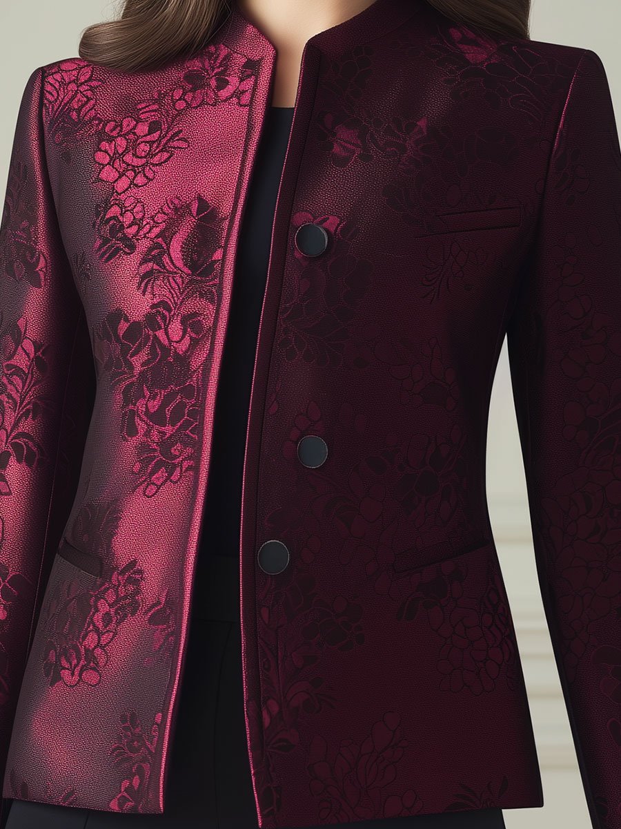 Burgundy Floral Jacquard Jacket Burgundy Floral Jacquard Jacket