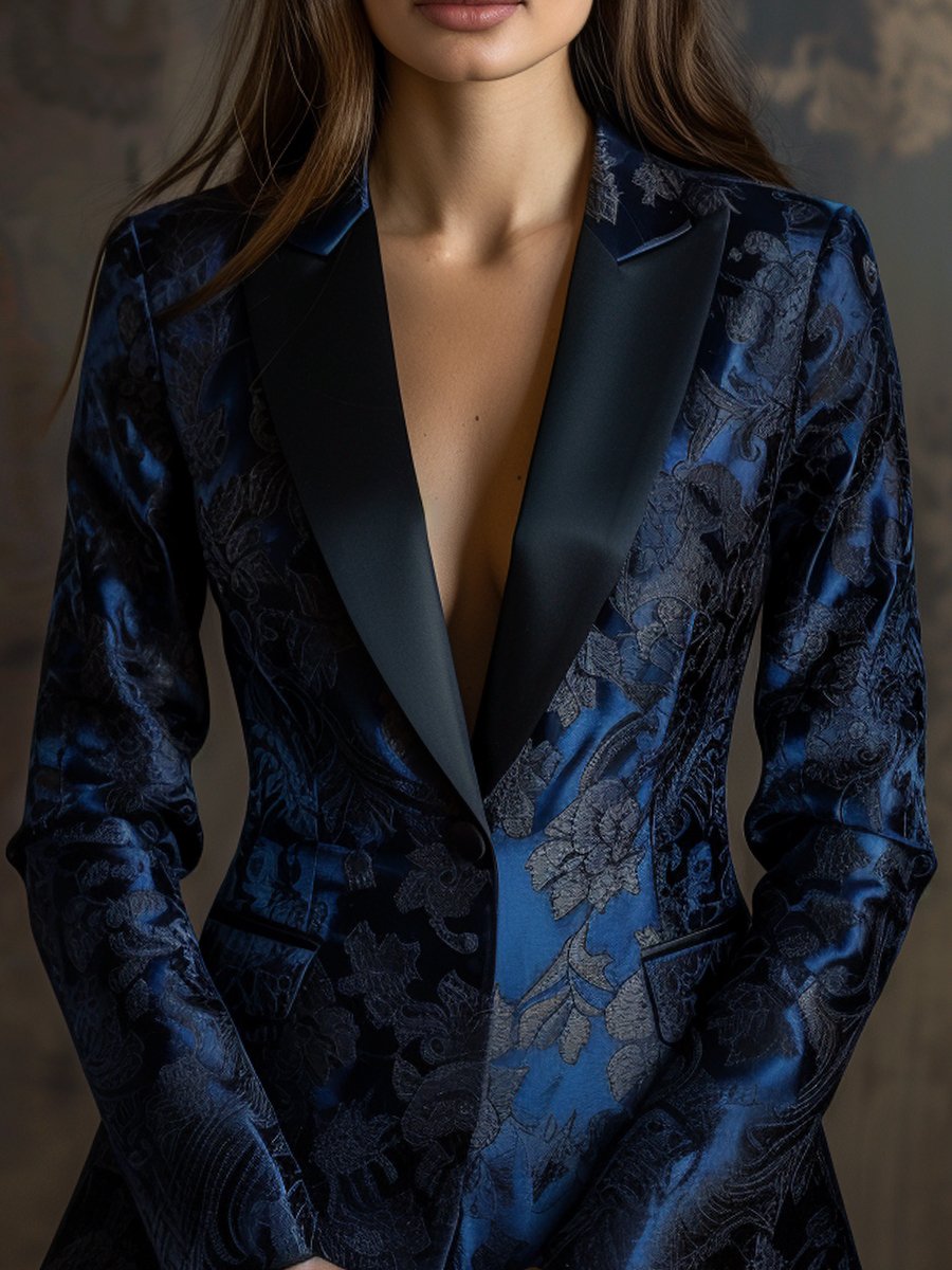 Navy Satin Jacquard Blazer Navy Satin Jacquard Blazer
