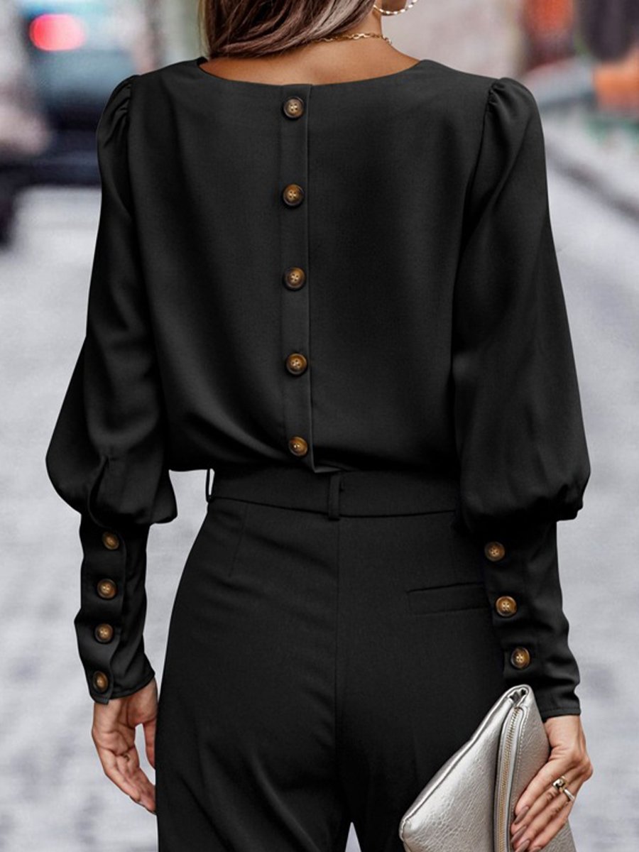 Sophisticated Buttons Blouse with Puffed Sleeves Sophisticated Buttons Blouse with Puffed Sleeves