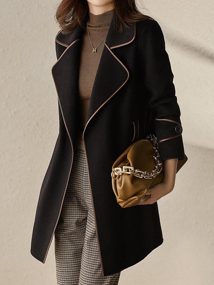 Chic Contrast-Trim Coat with Belt Chic Contrast-Trim Coat with Belt