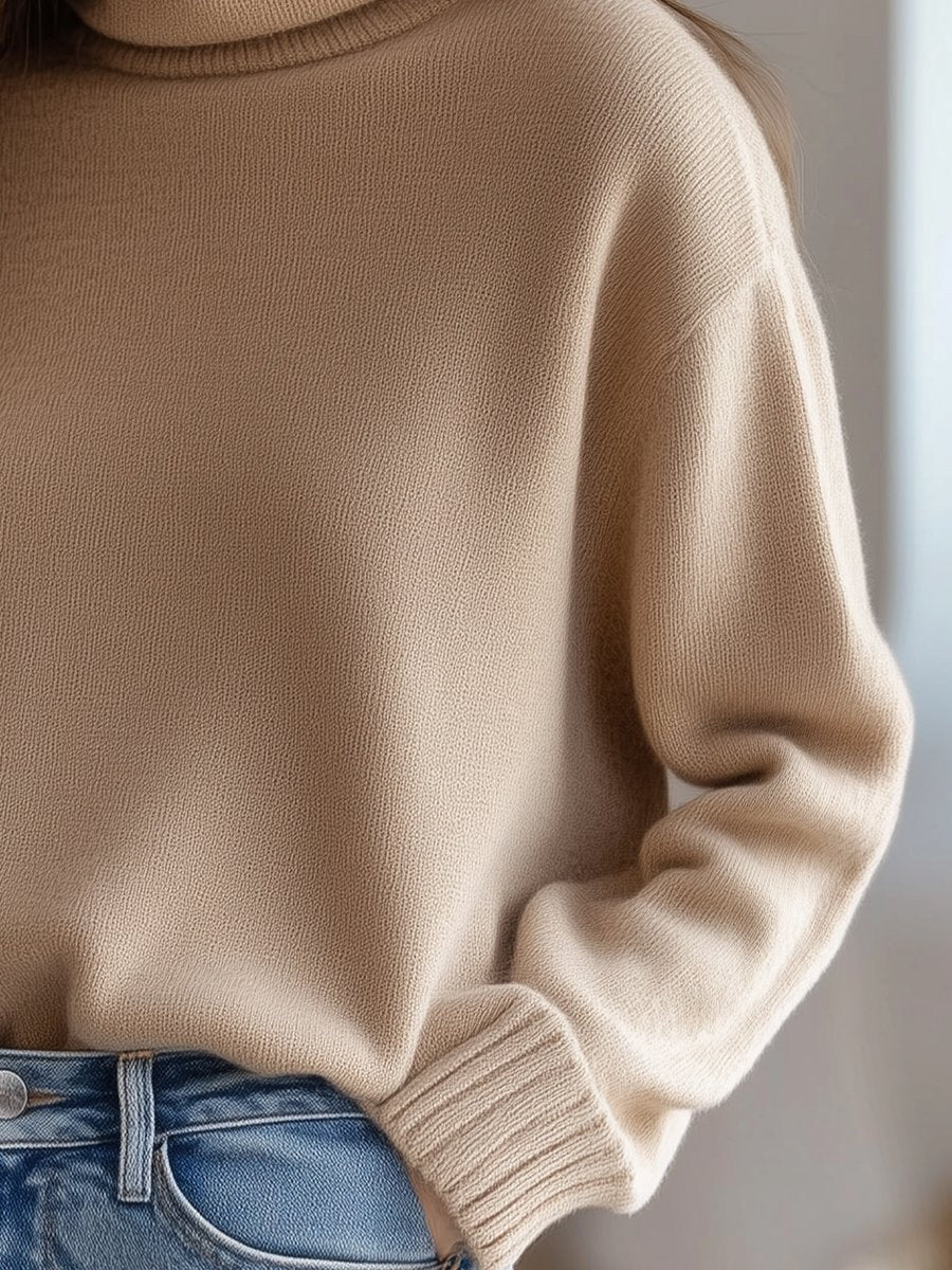 Soft Beige Turtleneck Sweater in Luxe Cashmere Blend Soft Beige Turtleneck Sweater in Luxe Cashmere Blend