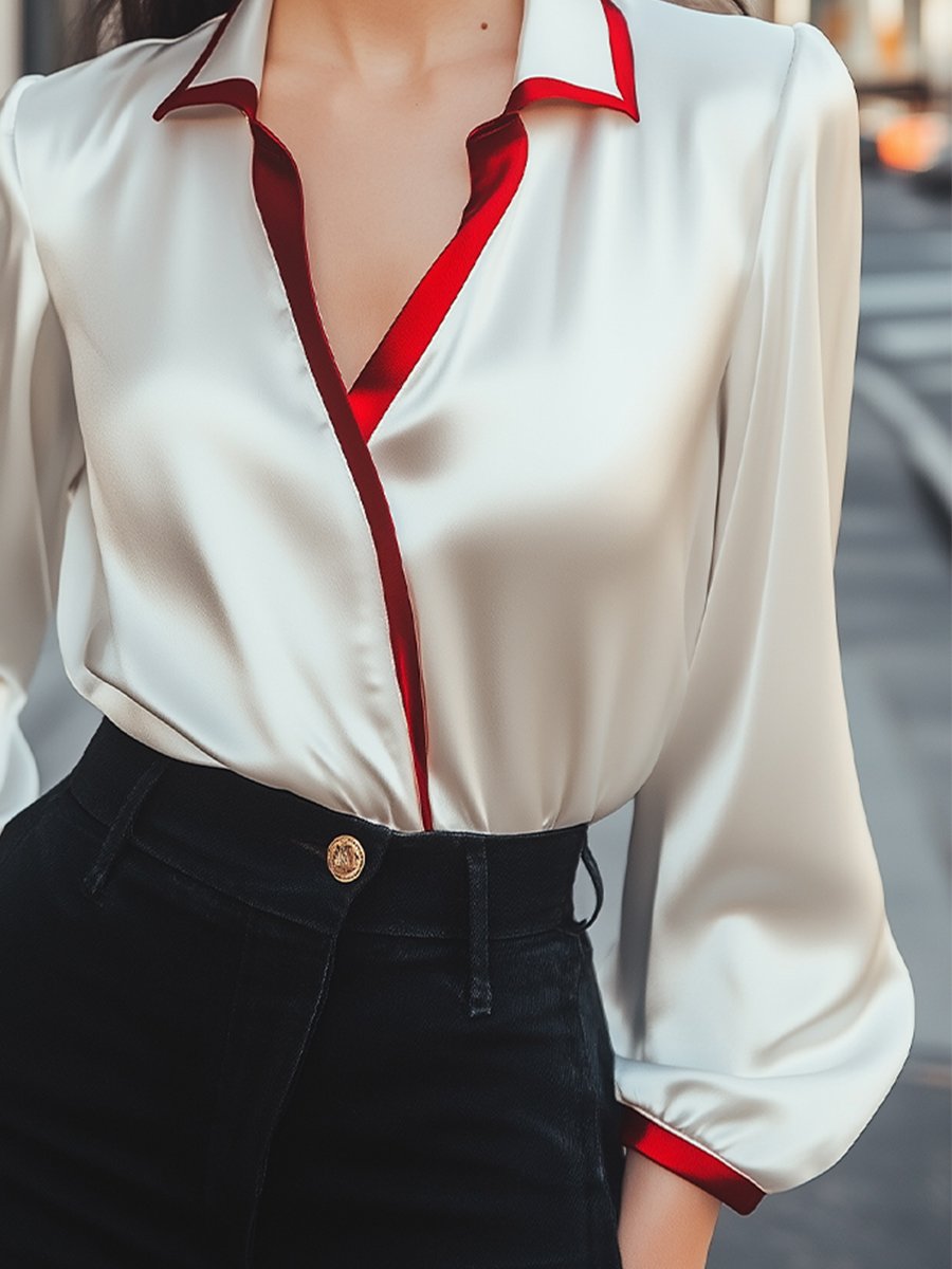 Contrast Collar Satin Blouse Contrast Collar Satin Blouse