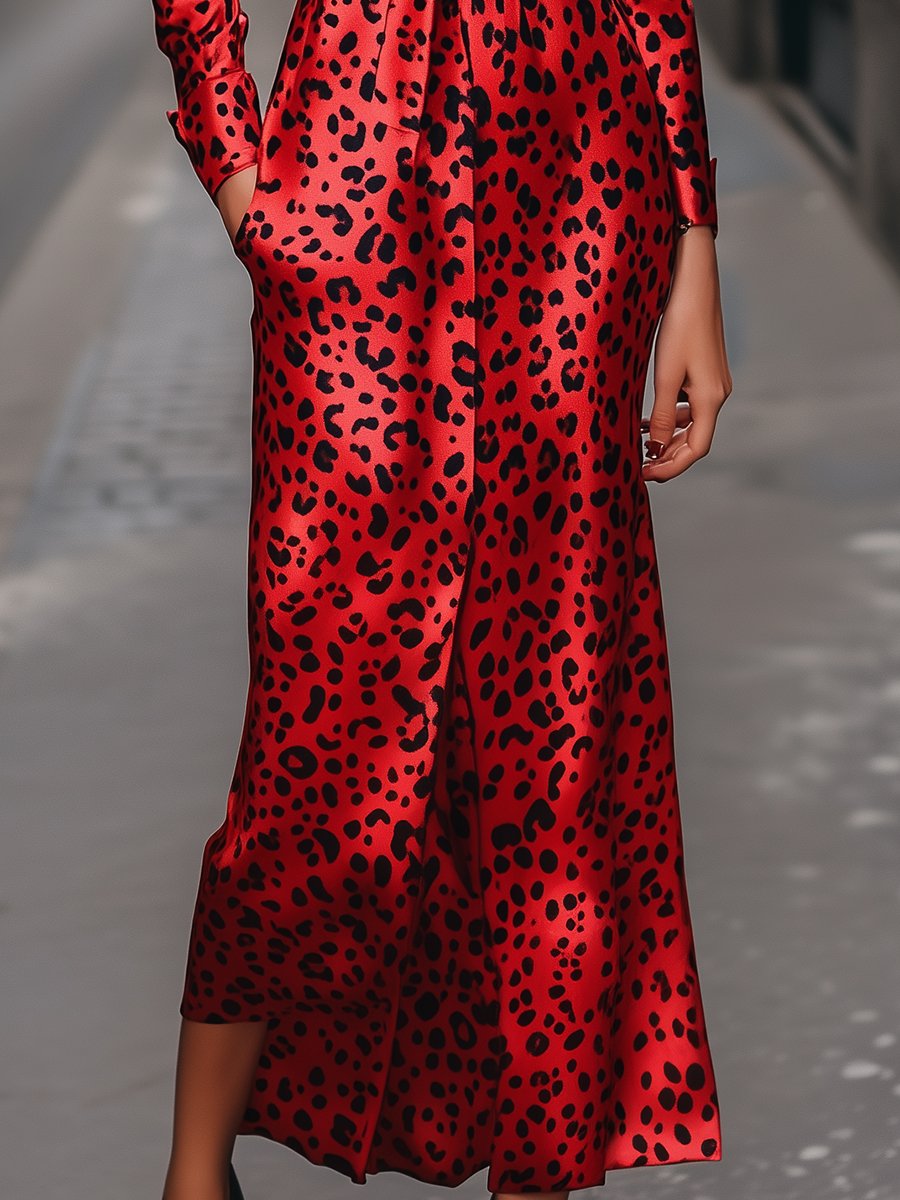 Fiery Red Leopard Satin Dress Fiery Red Leopard Satin Dress