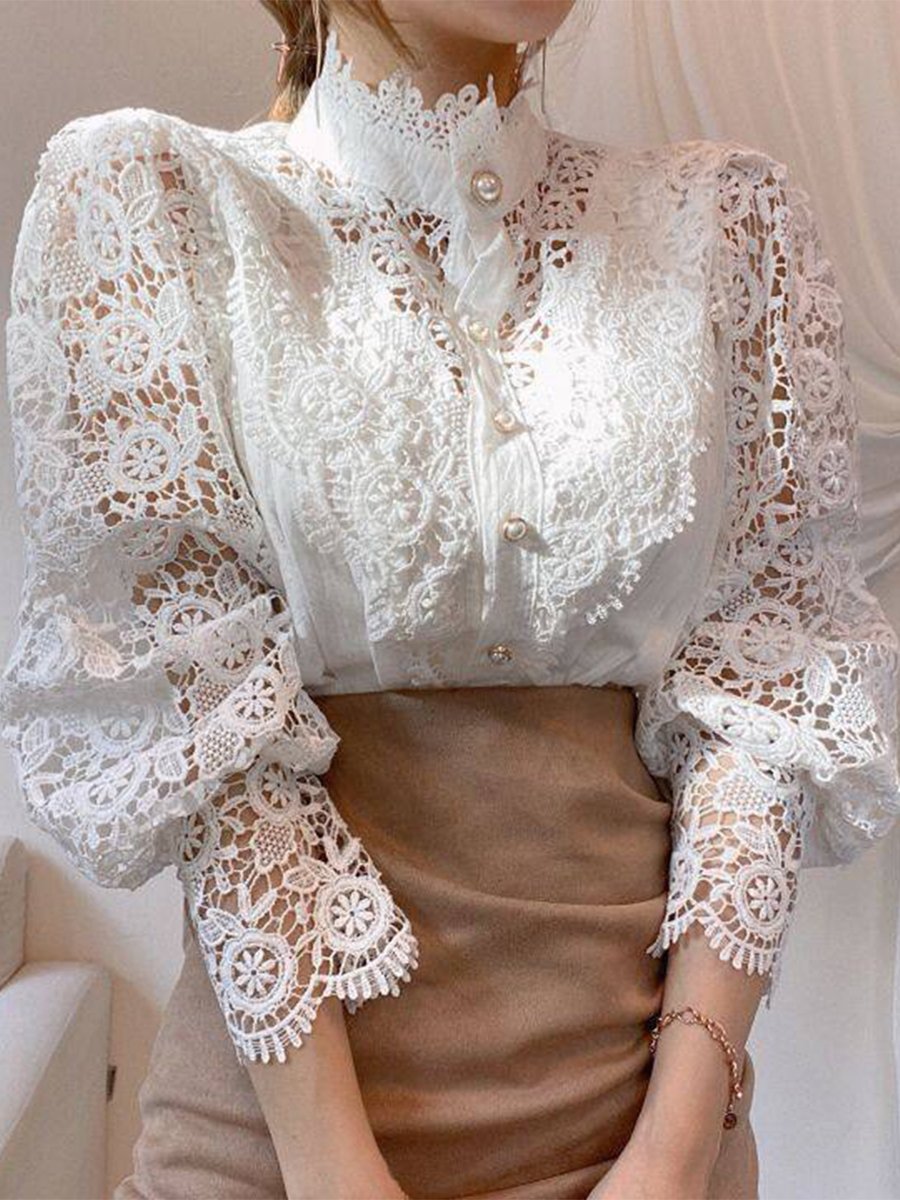 Vintage-Inspired Lace Blouse with Pearl Button Details Vintage-Inspired Lace Blouse with Pearl Button Details