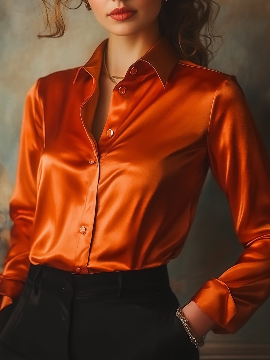Elegant Black Satin Long Sleeves Blouse Elegant Black Satin Long Sleeves Blouse