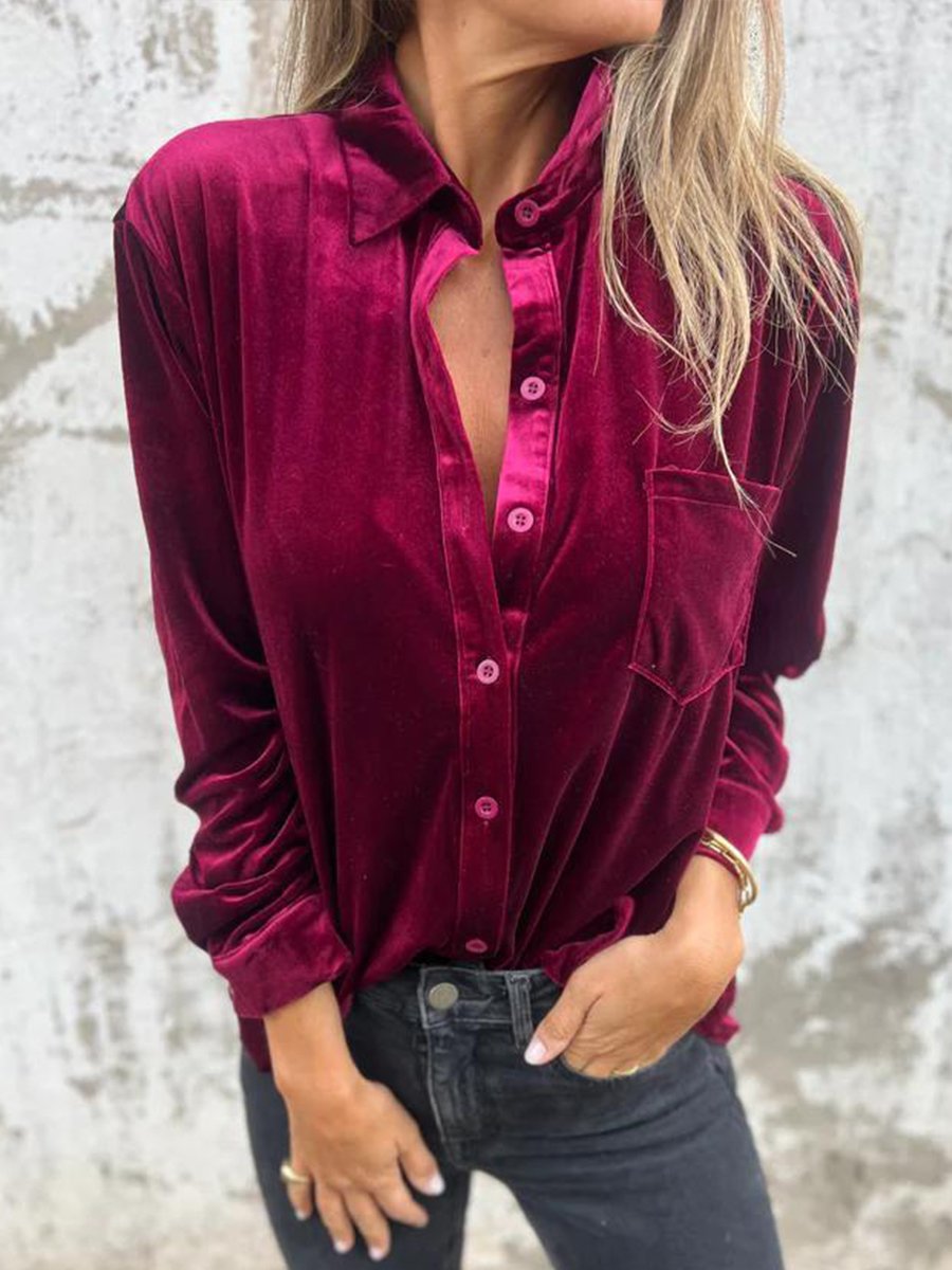 Casual Chic: Velvet Long-Sleeve Shirt Casual Chic: Velvet Long-Sleeve Shirt