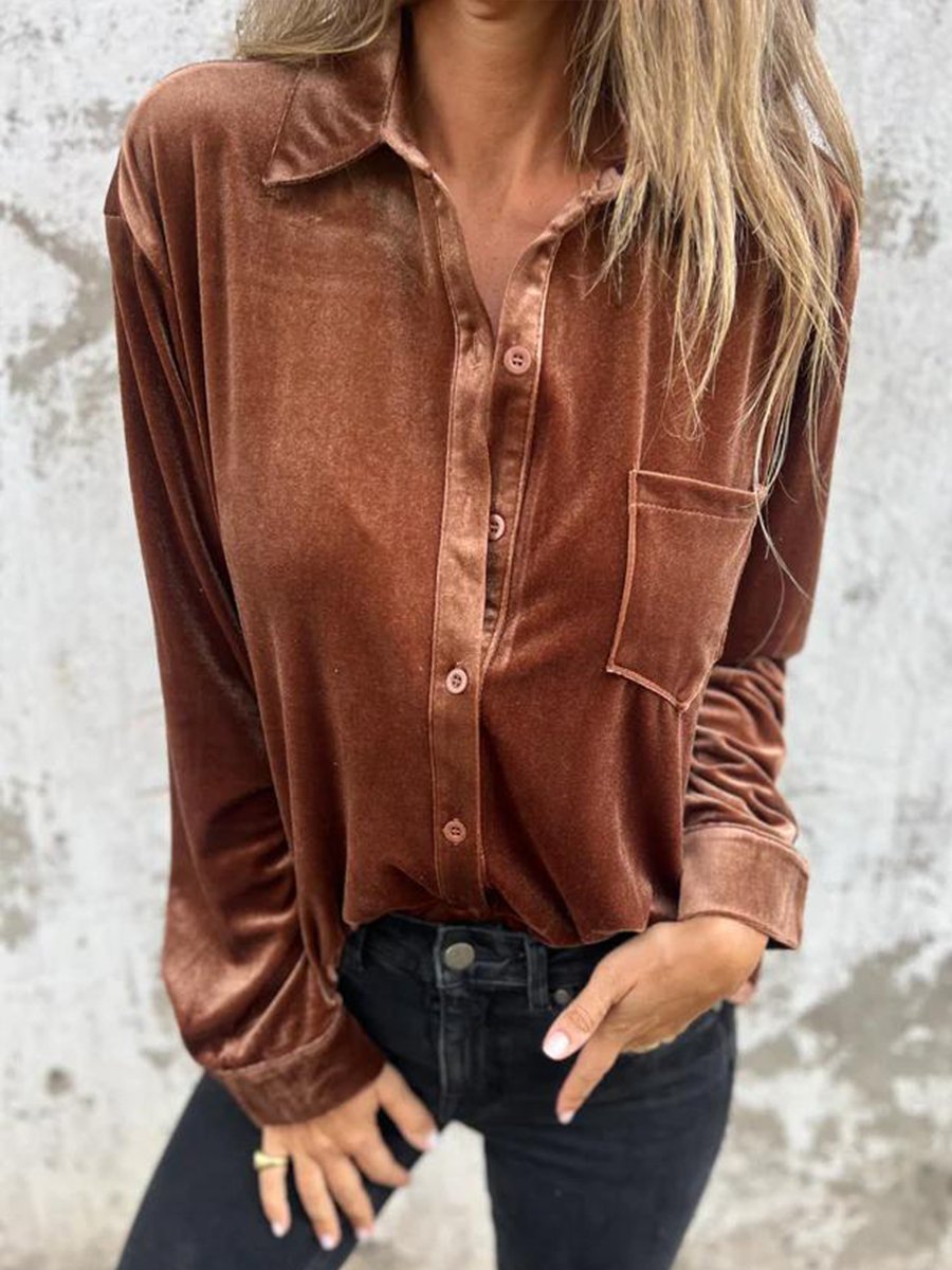 Casual Chic: Velvet Long-Sleeve Shirt Casual Chic: Velvet Long-Sleeve Shirt