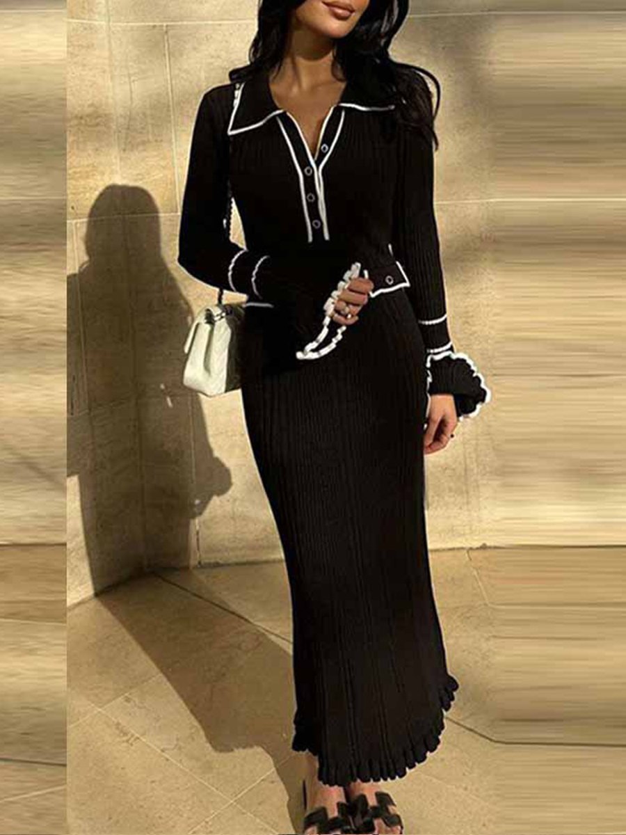 Retro Ruffle Skirt Slim Fit Knitted Dress Retro Ruffle Skirt Slim Fit Knitted Dress