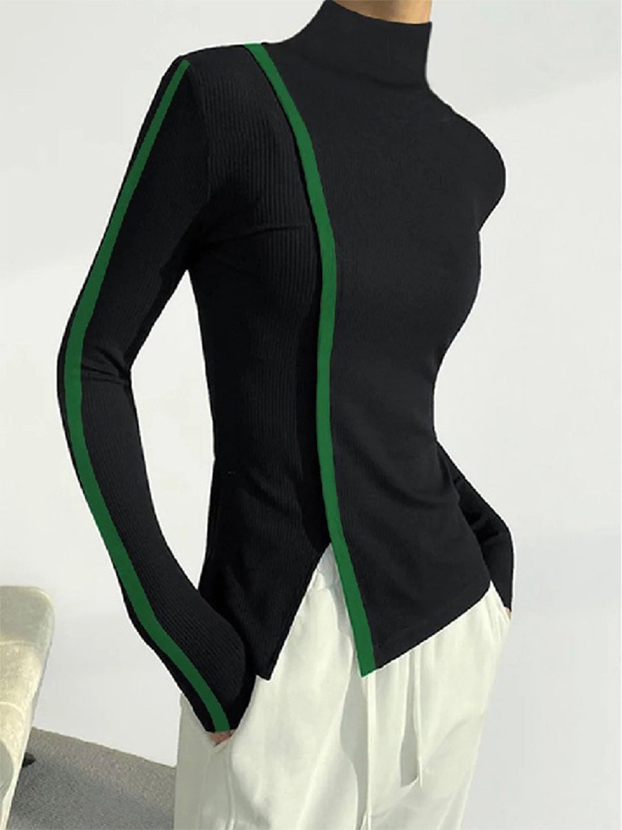 Stand Collar Color Block Urban Long Sleeve T-Shirt