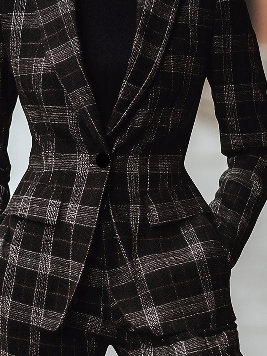 Black and Grey Plaid Blazer with Modern Tailoring Black and Grey Plaid Blazer with Modern Tailoring