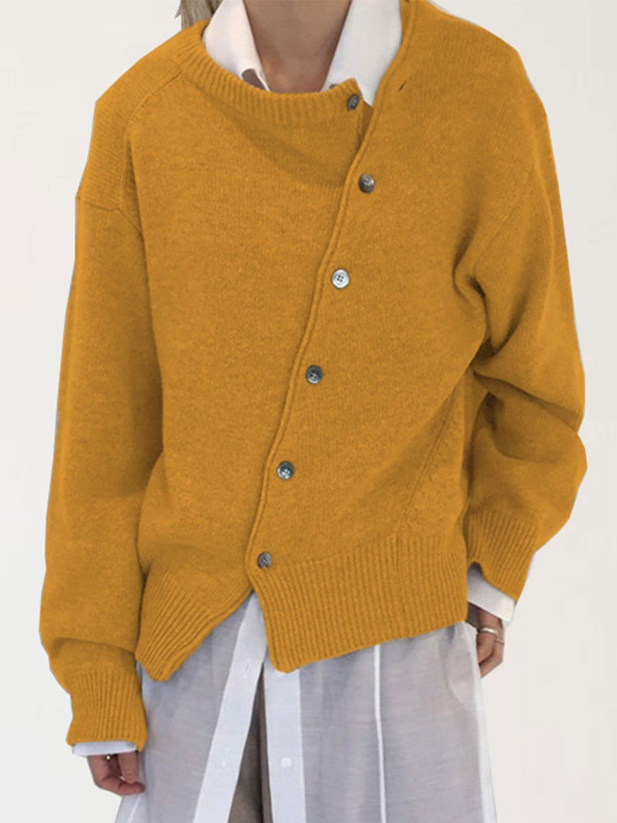 Asymmetric Buttoned Plain Cardigan Asymmetric Buttoned Plain Cardigan