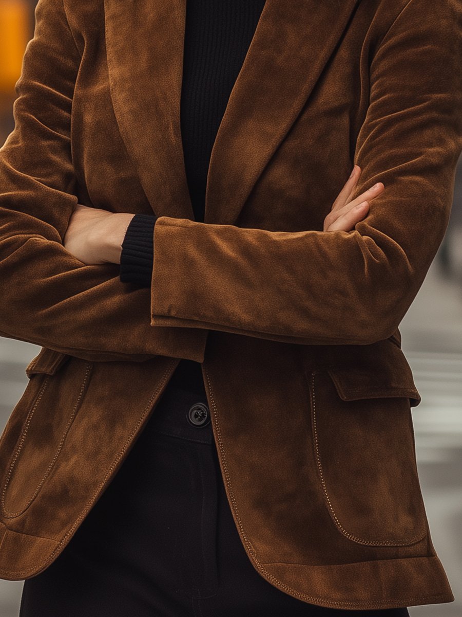 Elegant Brown Suede Blazer with Classic Tailoring Elegant Brown Suede Blazer with Classic Tailoring