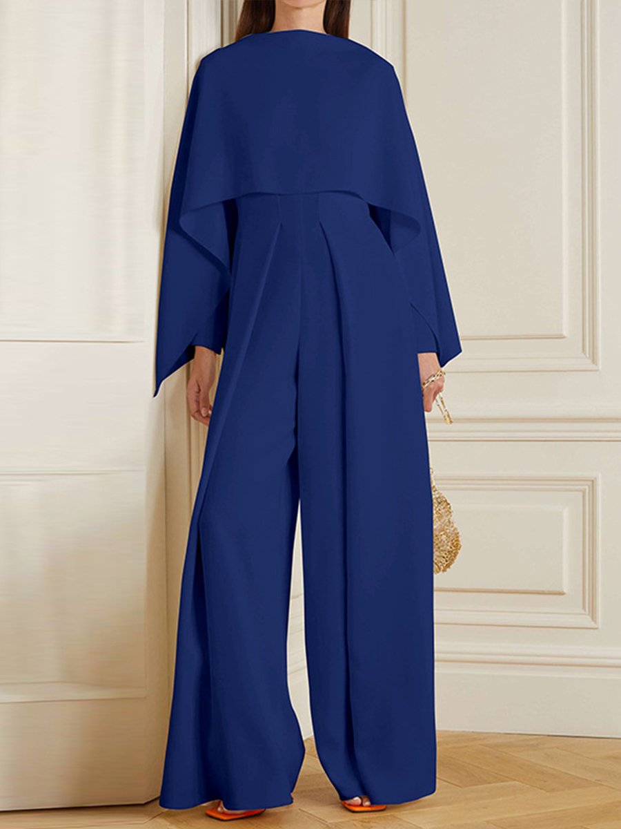 Chic Wide-Leg Jumpsuit with Draped Cape Chic Wide-Leg Jumpsuit with Draped Cape