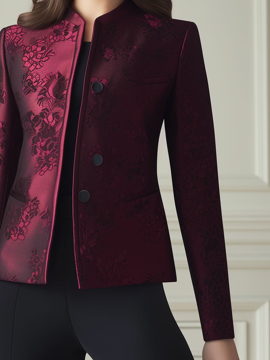 Burgundy Floral Jacquard Jacket Burgundy Floral Jacquard Jacket