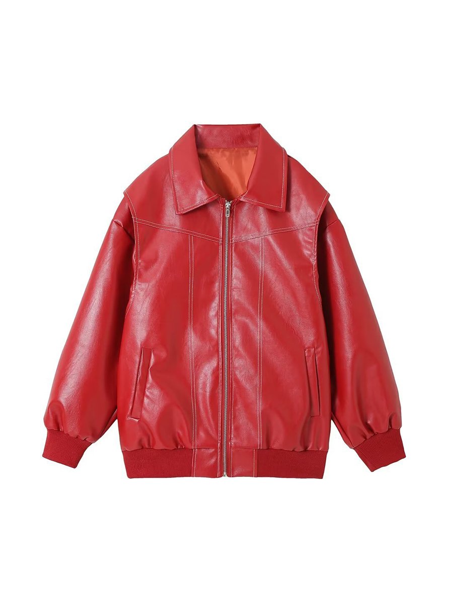 Fashionable Red Versatile Retro Leather Jacket Fashionable Red Versatile Retro Leather Jacket