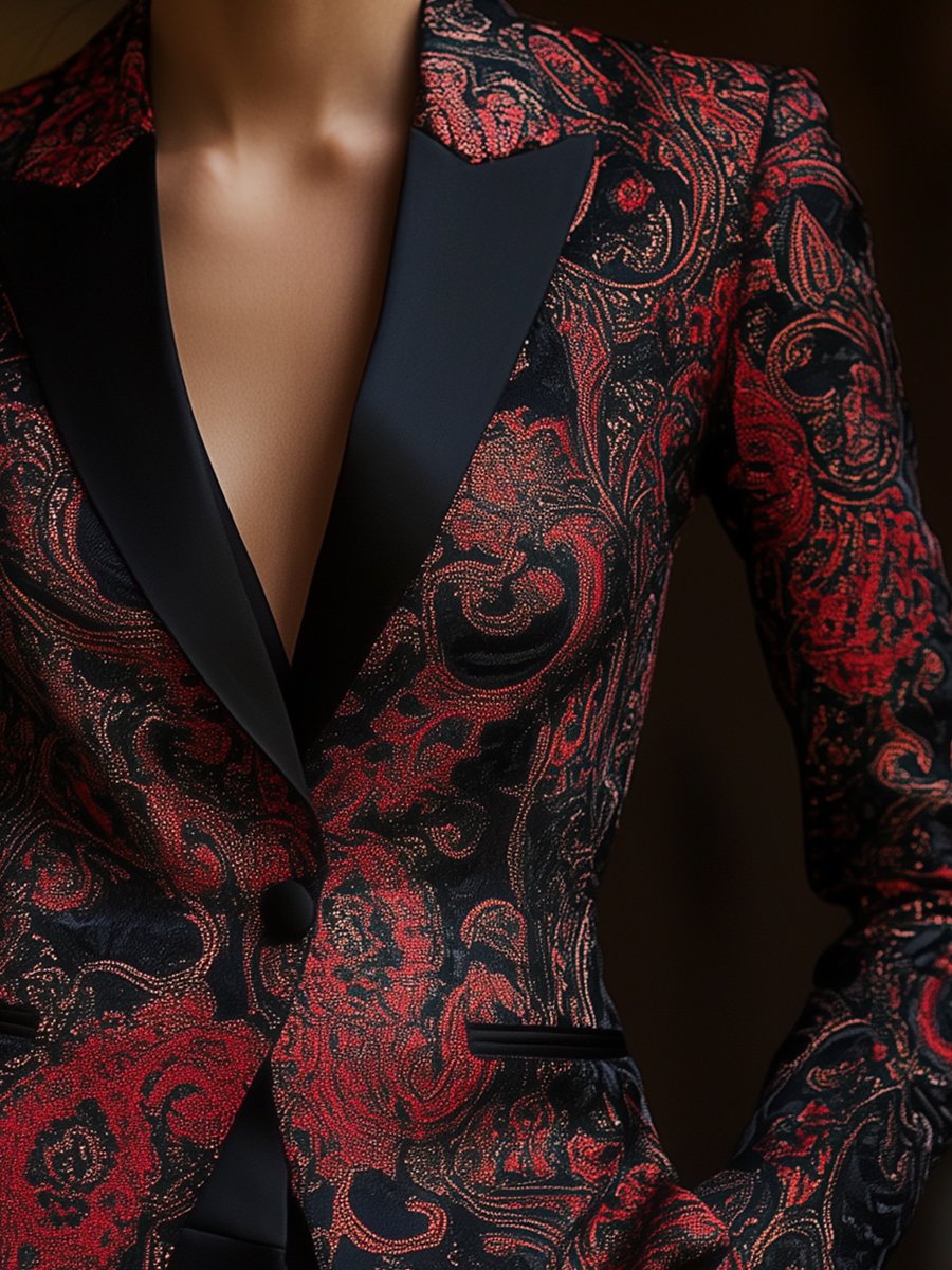 Urban Elegance Paisley Pattern Satin Printed Blazer Urban Elegance Paisley Pattern Satin Printed Blazer