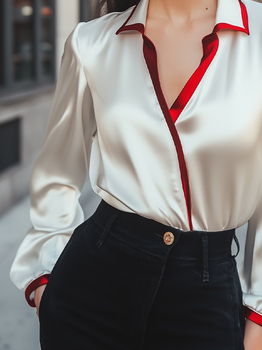 Contrast Collar Satin Blouse Contrast Collar Satin Blouse