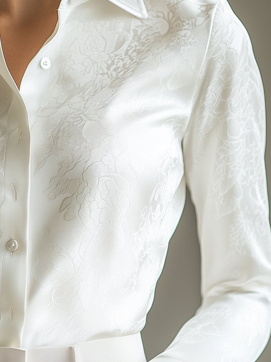 Elegant Ivory Satin Jacquard Shirt Elegant Ivory Satin Jacquard Shirt
