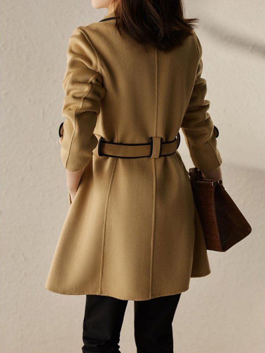 Chic Contrast-Trim Coat with Belt Chic Contrast-Trim Coat with Belt