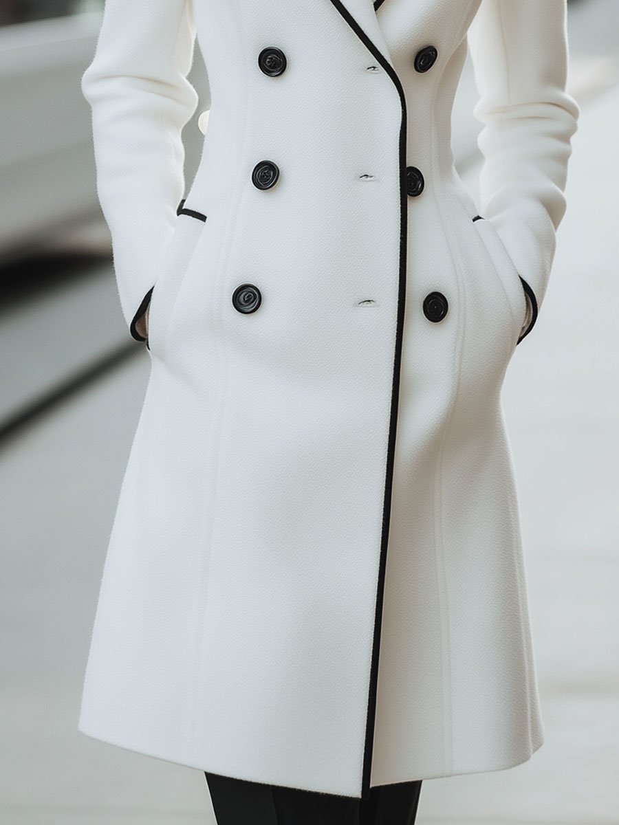 Elegant Contrast-Trimmed Double-Breasted Coat Elegant Contrast-Trimmed Double-Breasted Coat