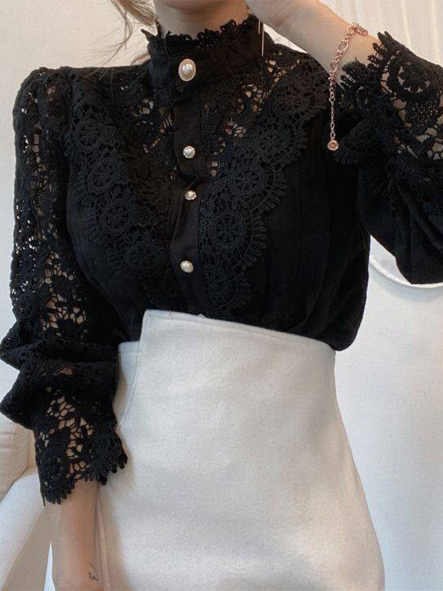 Vintage-Inspired Lace Blouse with Pearl Button Details Vintage-Inspired Lace Blouse with Pearl Button Details