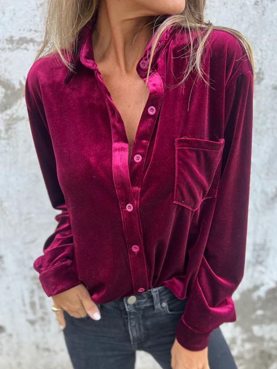 Casual Chic: Velvet Long-Sleeve Shirt Casual Chic: Velvet Long-Sleeve Shirt