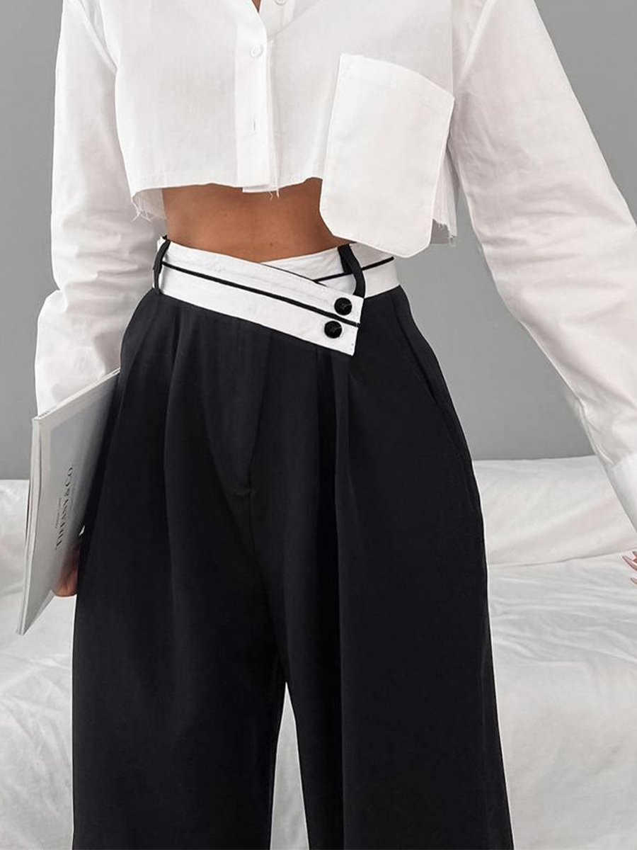 Chic Contrast: High-Waisted Black and White Wide-Leg Pants Chic Contrast: High-Waisted Black and White Wide-Leg Pants