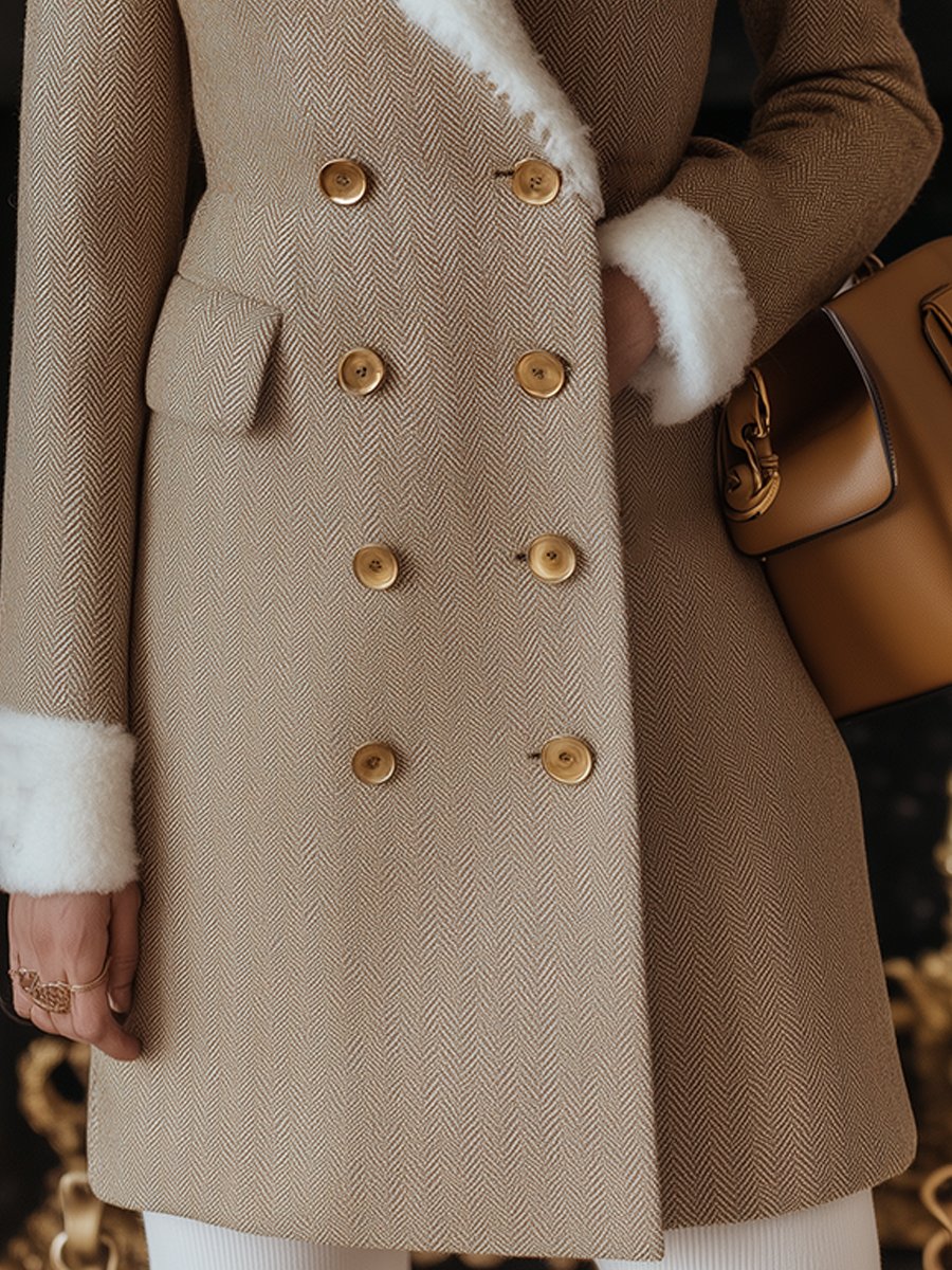 Timeless Herringbone Coat with Shearling Accents Timeless Herringbone Coat with Shearling Accents