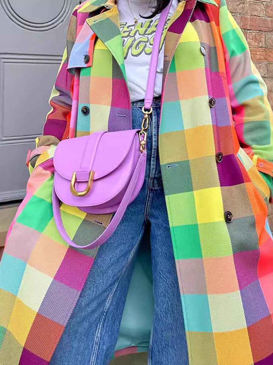 Stylish Colorful Lapel Plaid Coat Stylish Colorful Lapel Plaid Coat