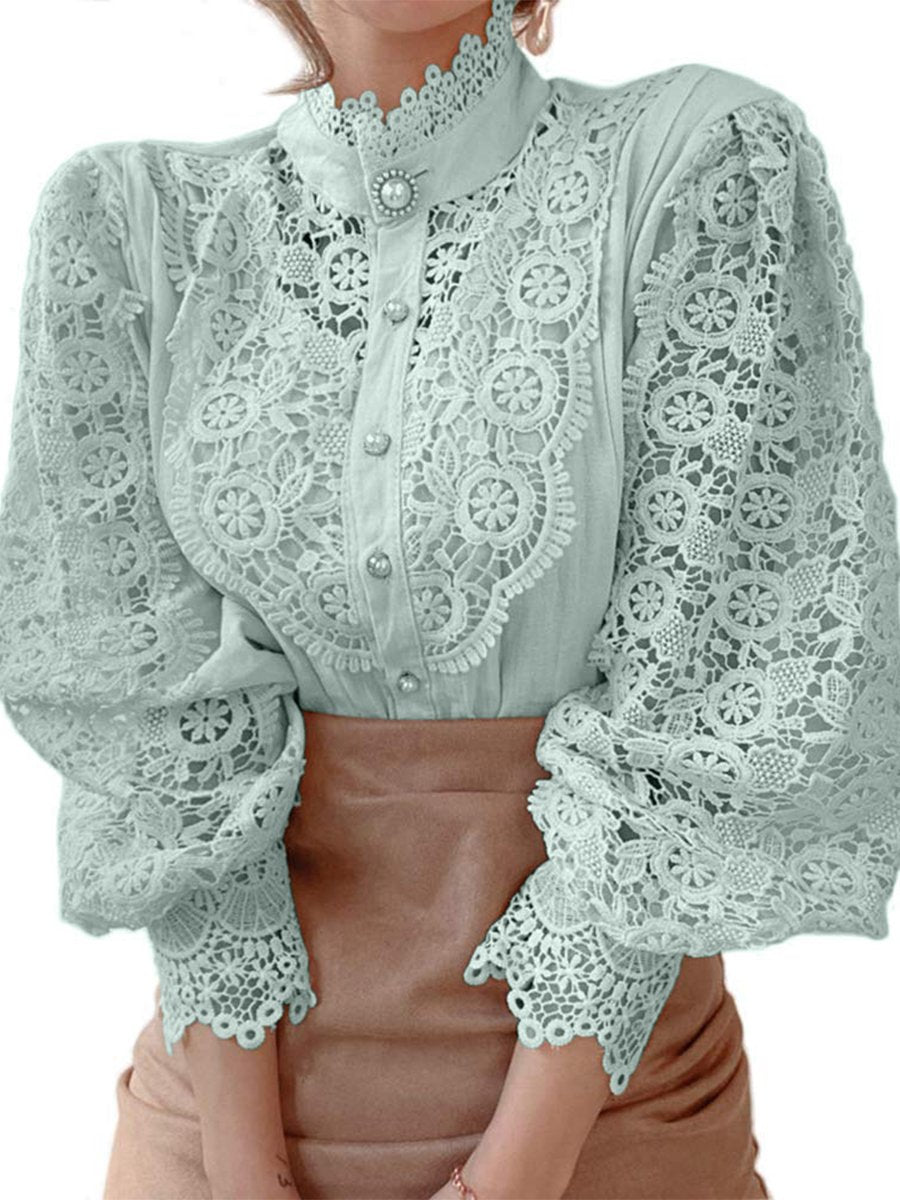 Vintage-Inspired Lace Blouse with Pearl Button Details Vintage-Inspired Lace Blouse with Pearl Button Details